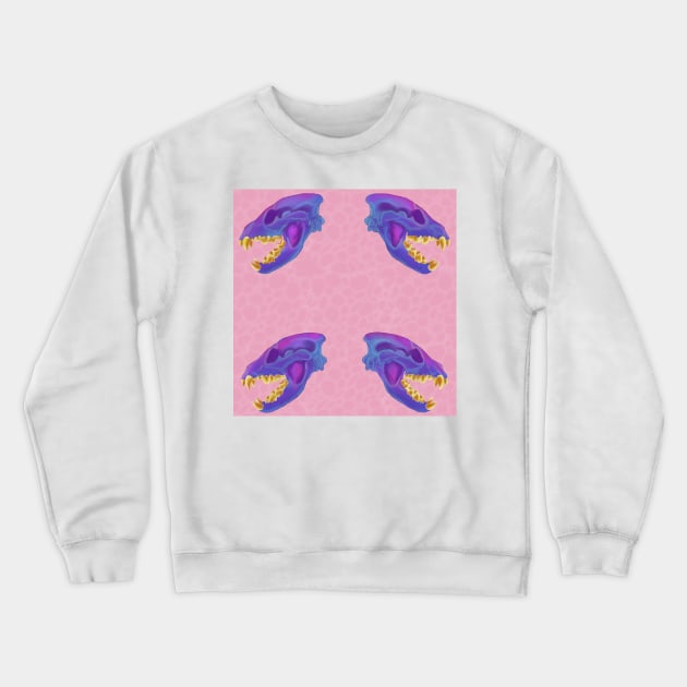 Diaphonized Hyena Skull Gold Teeth Pink Crewneck Sweatshirt by TrapperWeasel